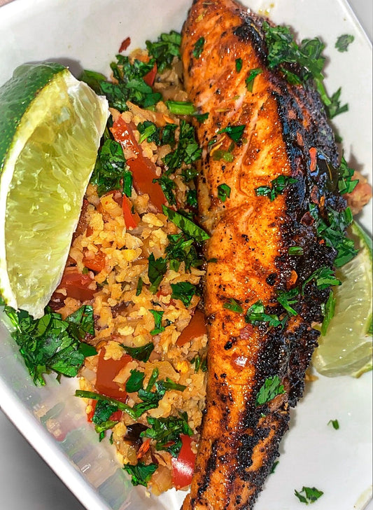 HONEY LIME BLACKENED SALMON WITH CAULIFLOWER RICE