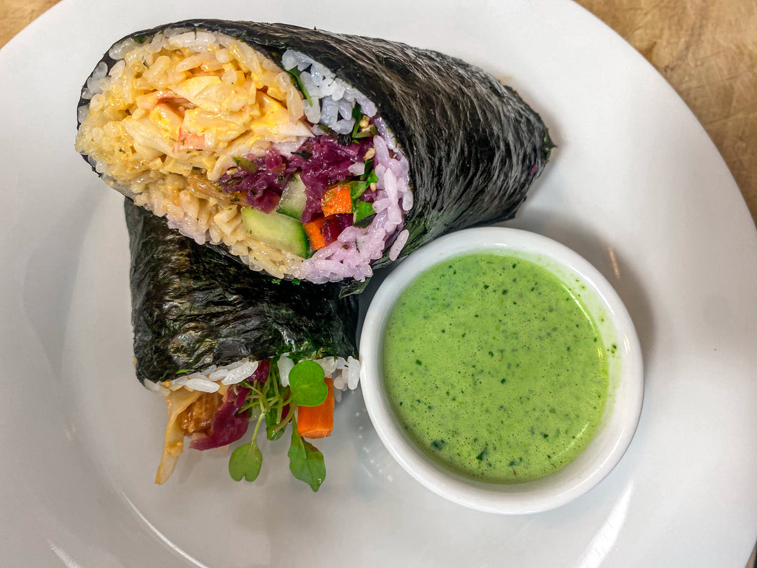 SUSHI BURRITO WITH WASABI CILANTRO DRESSING